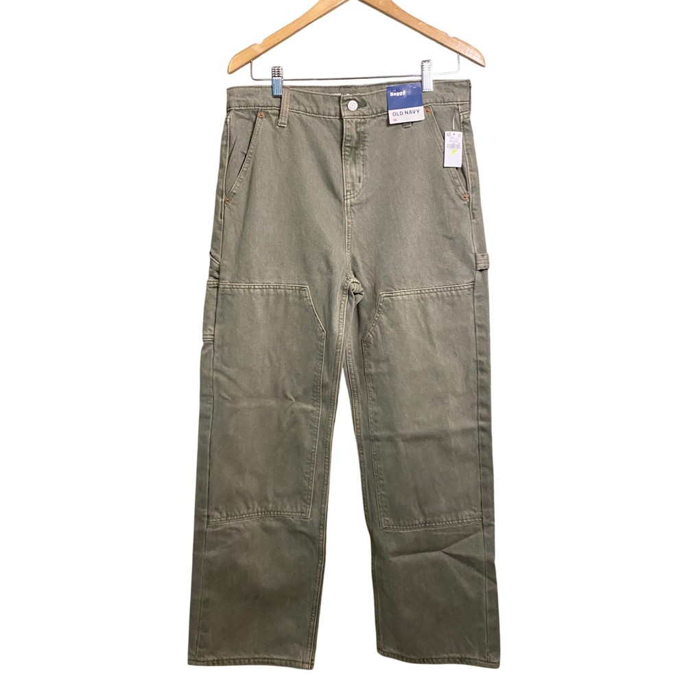 Old Navy Kids Baggy Double Knee Carpenter Pants Olive Green Size 18 NWT